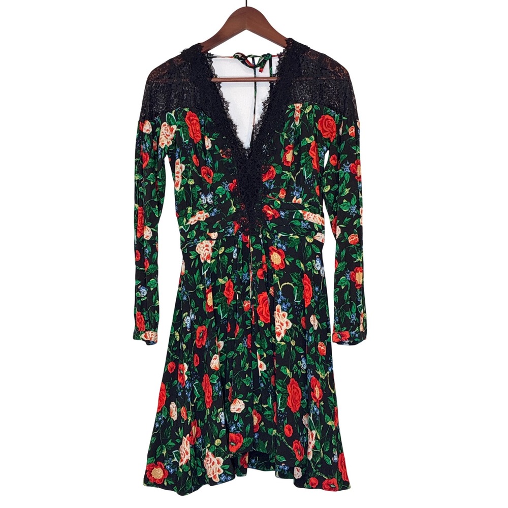 Anthropologie Lacy V-Neck Mini Dress NWT Boho Floral Feminine Dark Romantic Sz 2